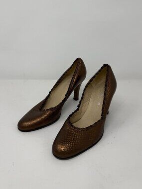 Franco Barbieri Italian Brown Snakeskin Embossed Pumps with Braided Trim Edge
